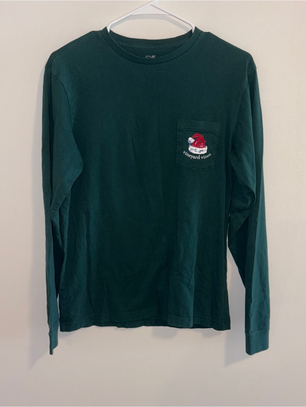 Women’s Vineyard Vines Deep Green Long-Sleeve Holiday Cotton Pocket Tee Size: XS